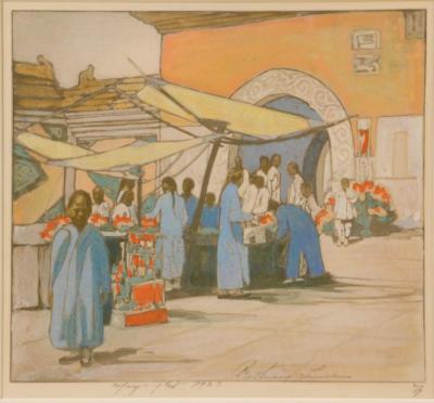 1923 (cat 84) Lung Fu Sou, Chinese Curio Market - con acquerello su fotografia