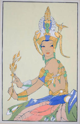 1935 (cat 173) Court Dancer 1, Java (raised lines) - Mudras - 33x50 cm