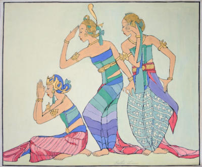 1935 (cat 175) Bedaya Ketawang Dancers at the Court of Surakarta / nyembah, guilty suwun and Ukel (raised lines)